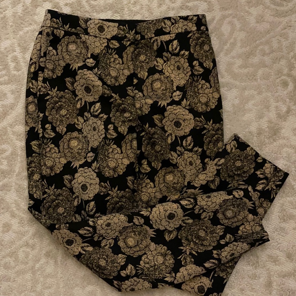 Ann Taylor floral gold black embroidered dress pants